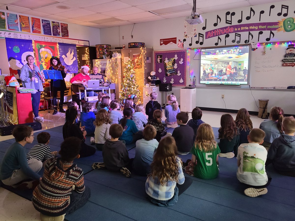 BedwellSchool's tweet photo. Our BES teacher band performed for Matheny School via Zoom, spreading holiday cheer! Two classes joined the performance. Cards were made &amp; shared via Zoom &amp; later sent to students at Matheny. Thank you, Mr. Thurlow, Mr. Noonan, Ms. Leonard, &amp; Ms. Brooten! https://t.co/wutrXg306y