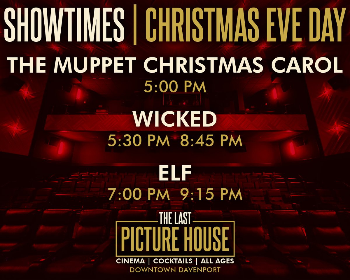 The Last Picture House is open today, December 24, with screenings of WICKED, THE MUPPET CHRISTMAS CAROL, and ELF.

Tickets: lastpicturehouse.com/now-playing