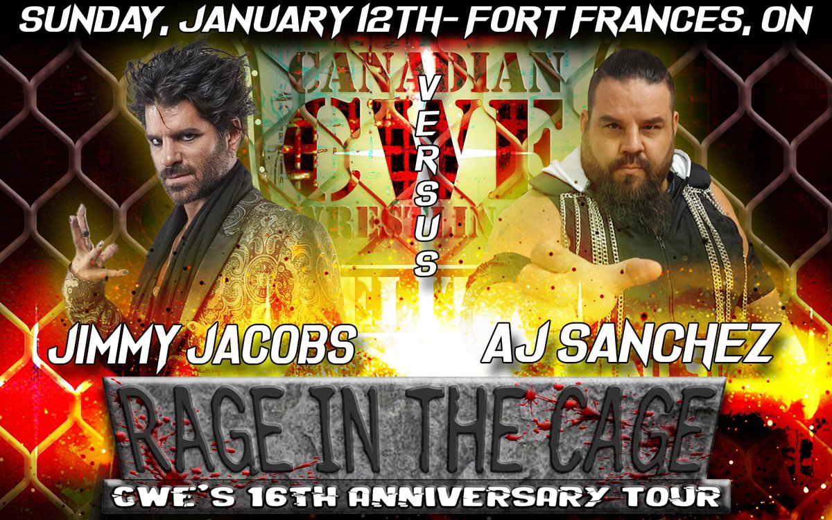 CWE Canada (@cwecanada) on Twitter photo Jan 12 <a href="/CWECanada/">Canadian Wrestling's Elite</a> Fort Frances Ontario: ROH Legend "The Zombie Princess" Jimmy Jacobs vs. 2x CWE Champion <a href="/CrusherAj/">CrusherAJSanchez</a>! Jan 12 <a href="/CWECanada/">Canadian Wrestling's Elite</a> Fort Frances Ontario: ROH Legend "The Zombie Princess" Jimmy Jacobs vs. 2x CWE Champion <a href="/CrusherAj/">CrusherAJSanchez</a>!