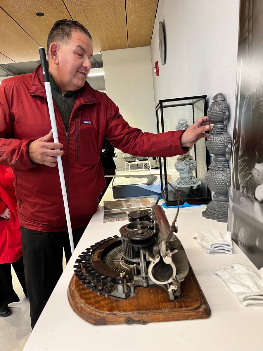 DotExperience's tweet image. Last week, we had a great time showing the @APHfortheBlind directors some of the work being done to prepare for our exhibits! This showcase included an opportunity to get hands-on with prototypes of an incense burner and a boomerang that both belonged to Helen Keller.
