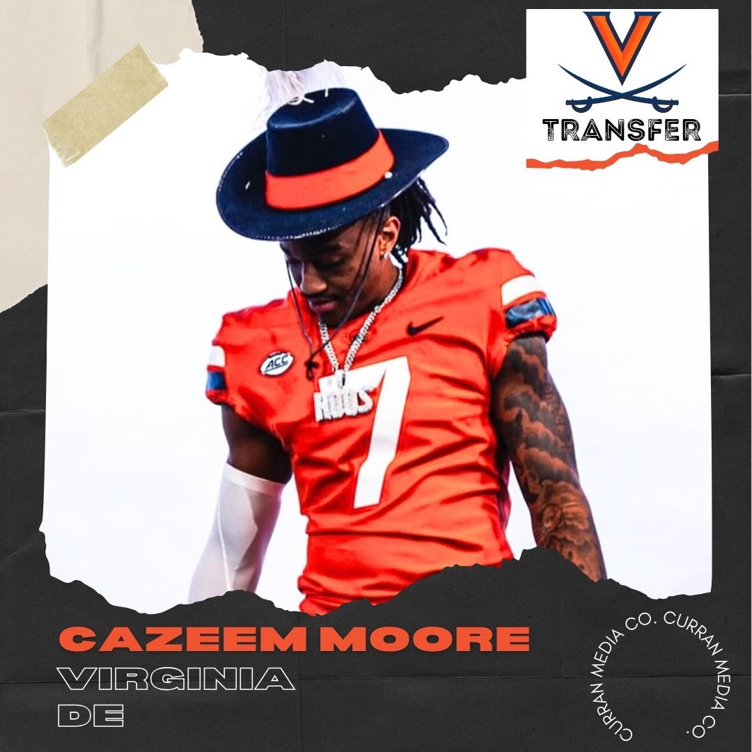 Curran Sports & Entertainment (@curranmediaco) on Twitter photo .<a href="/CazeemMoore/">Cazeem Moore</a> β‘οΈ <a href="/UVAFootball/">Virginia Football</a> π
He heads to Virginia as one of the most productive DEs in the β24 season & as one of the top ranked Transfer Portal Edge prospects in the portalπ .<a href="/CazeemMoore/">Cazeem Moore</a> β‘οΈ <a href="/UVAFootball/">Virginia Football</a> π
He heads to Virginia as one of the most productive DEs in the β24 season & as one of the top ranked Transfer Portal Edge prospects in the portalπ