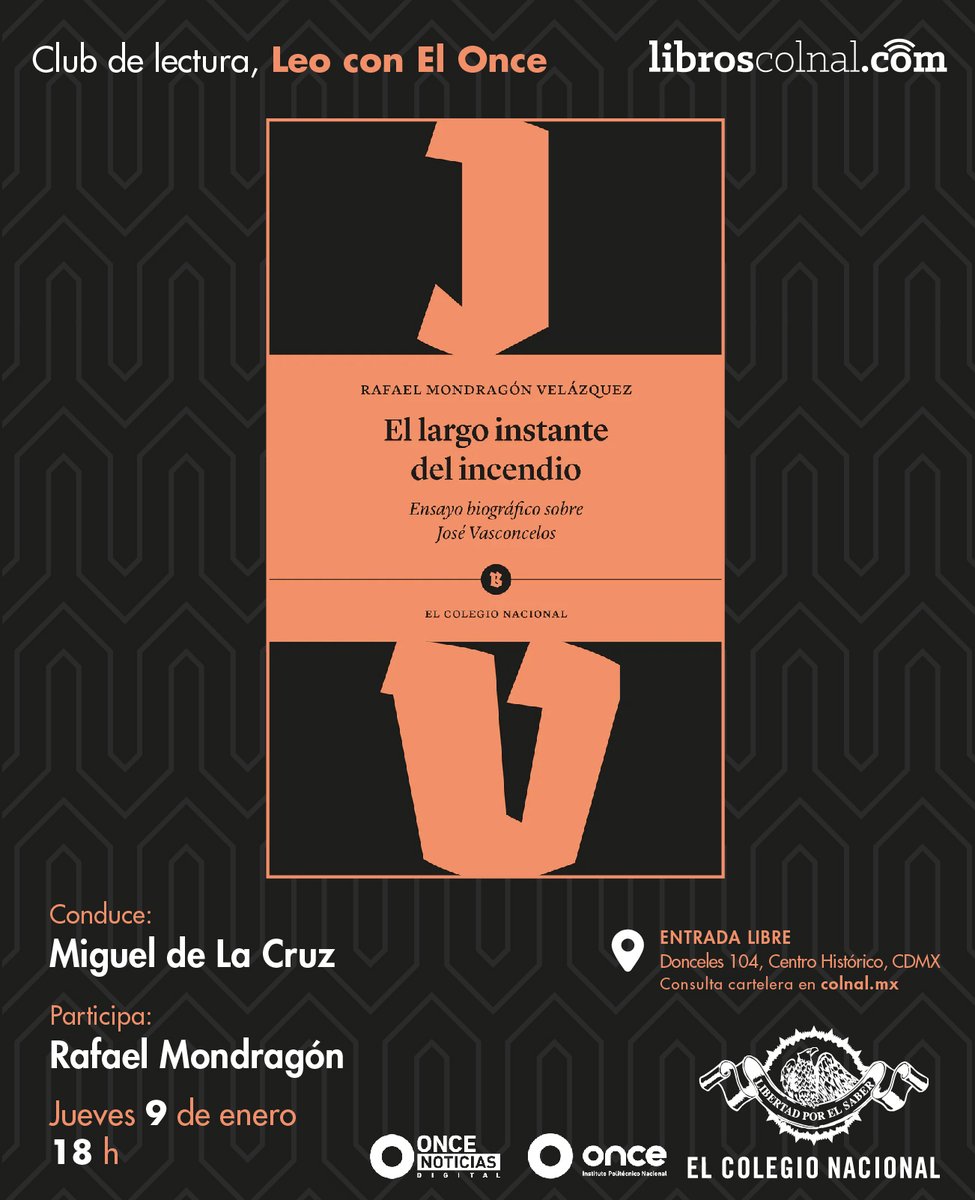 📖✨En #enero llegará el club de lectura #LeoConElOnce en torno al ensayo de <a href="/Don_Mondragon/">Rafael Mondragón @donmondragon.bsky.social</a>, editado por #libroscolnal.

🔸 Miércoles 8 de enero · 18 h
🔸 Participan: <a href="/migueldlacruz/">migueldelacruz</a> y el autor.
📍 Presencial #entradalibre 

<a href="/CanalOnceTV/">Canal Once</a> <a href="/OnceNoticiasTV/">Once Noticias</a>