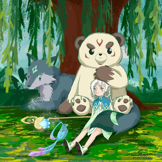A painterly image of Lynn in the forest, from MapleStory!