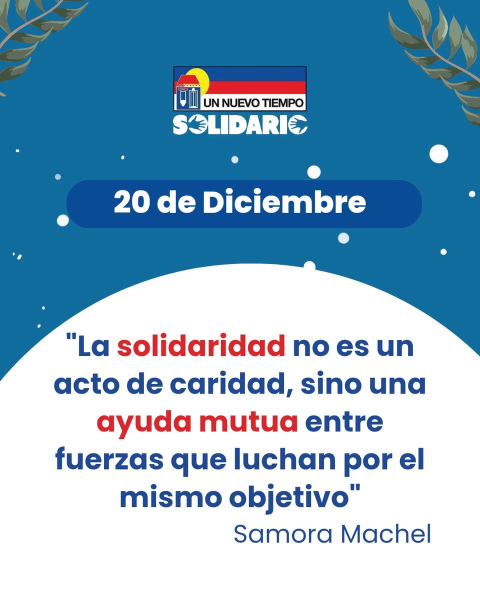 UNT_Solidario's tweet photo. ¡La solidaridad no es solo para fechas especiales!

La solidaridad es un compromiso diario. Como dice Samora Machel: "La solidaridad no es un acto de caridad, sino una ayuda mutua entre fuerzas que luchan por el mismo objetivo". 

#SolidaridadDiaria #UNTSolidario    #20dic https://t.co/q7ieAvImuJ