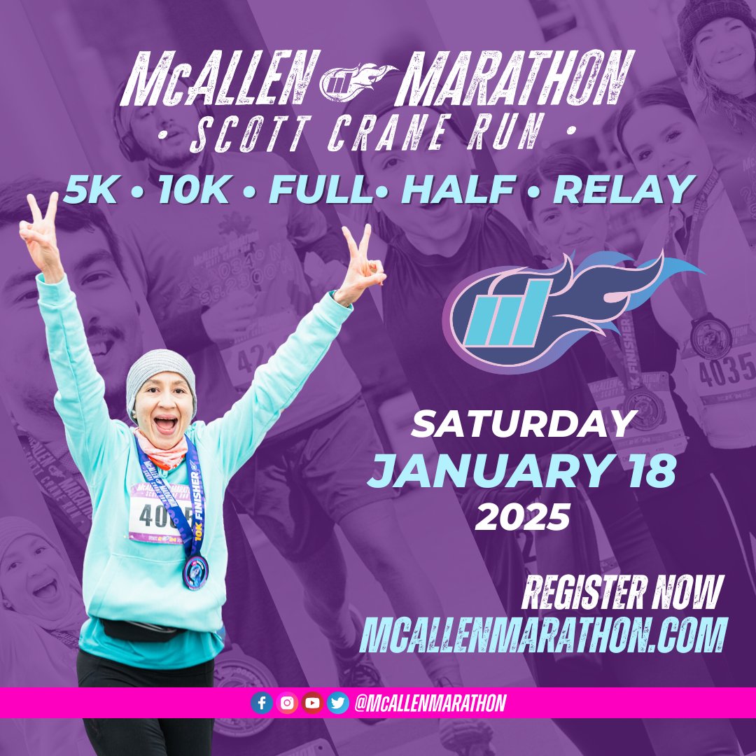 Get ready for the 2025 McAllen Marathon happening Saturday, January 18!🏃‍♀️🥇

Whether you are running a 5K, 10K, Full, Half or Relay there's a race for everyone. Lace up and join us for a day of fitness and fun.✨

#McAllenMarathon #RunMcAllen #McAllenMarathon2025