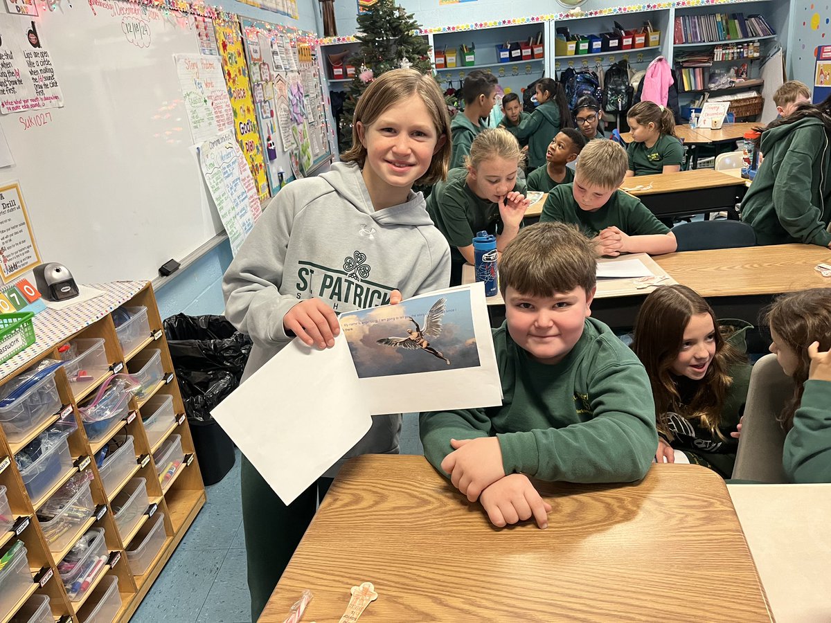 StPatsYorktown's tweet photo. Reading Buddies Sighting in Building A! This week, our grade 6 class visited 2nd graders to read holiday stories. #StPatsPride https://t.co/ir8xlUpjYD