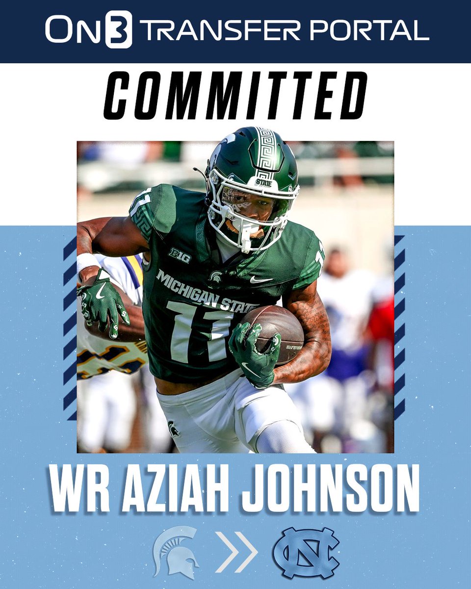BREAKING: Michigan State transfer WR Aziah Johnson has committed to North Carolina, per <a href="/PeteNakos_/">Pete Nakos</a>🐏

on3.com/news/michigan-…