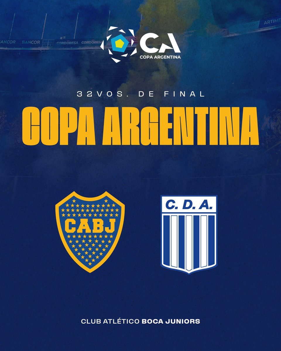 BocaJrsOficial's tweet photo. ¡Rival confirmado para la #CopaArgentina 2025! 👊

El Xeneize enfrentará a @CDArgentino por los 32vos de final.

#DaleBoca 🔵🟡🔵 https://t.co/JEYx6pReLQ