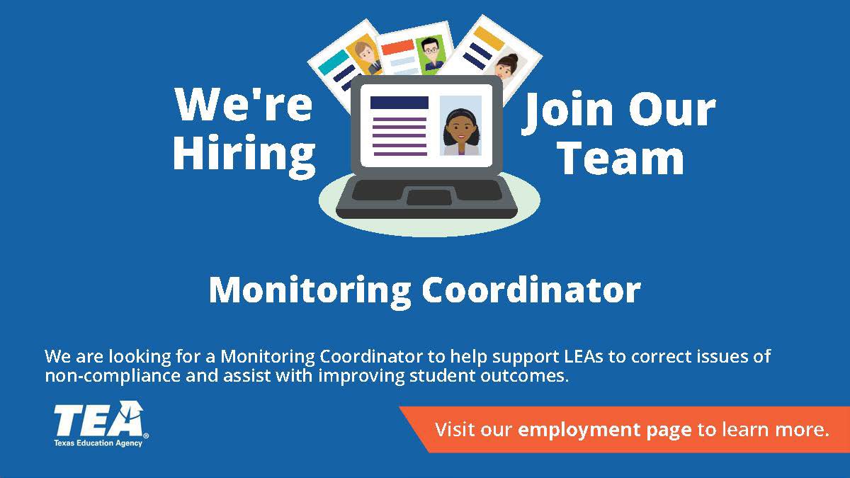 EXCITING NEWS!!! I’m hiring a Monitoring Coordinator to join our monitoring team within the EB Support Division. Don’t miss this opportunity to help school systems strengthen their practices to increase linguistic and academic growth of our EB students. capps.taleo.net/careersection/…