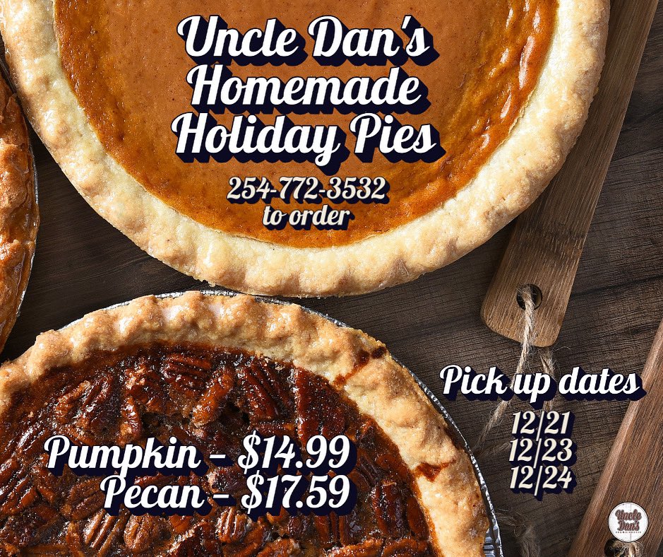Get your Christmas orders in by tmrw! We’ll have some extras next week, but preorder’s only way to guarantee you get what ya need.📱254-772-3532

Merry Christmas y’all!