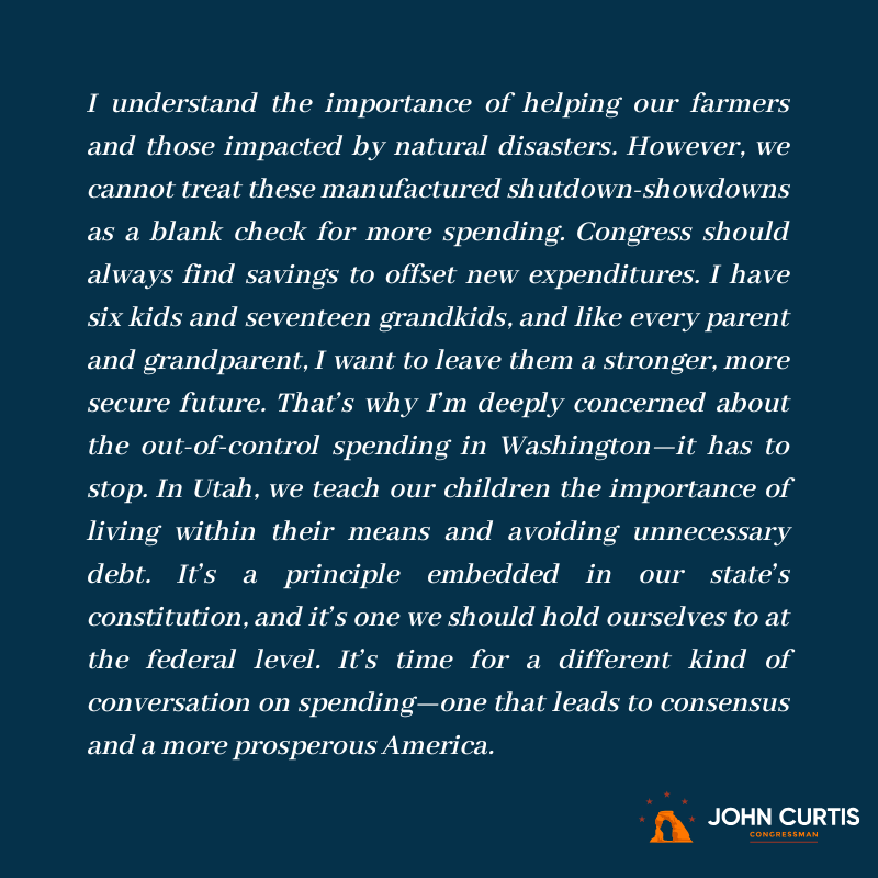 SenJohnCurtis's tweet image. My statement on the House passing a continuing resolution: