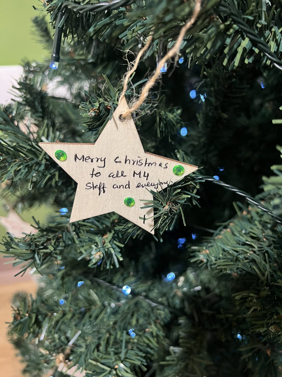 Beautiful Christmas tree on M4 with personalised stars from our patients .