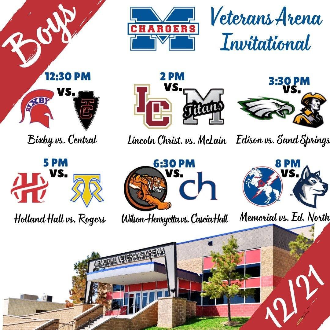 TULSA MEMORIAL CHARGERS BASKETBALL (@tmcbasketball) on Twitter photo VETERANS ARENA, ALL DAY TODAY-SATURDAY- DECEMBER 21st....GREAT MENS BASKETBALL ALL DAY @ TULSA MEMORIAL VETERANS ARENA! 12:30 tip-offs until 8 pm! Some of the best programs/teams & players in State of Oklahoma <a href="/TMCBasketball/">TULSA MEMORIAL CHARGERS BASKETBALL</a> !!! Come on Out!!! VETERANS ARENA, ALL DAY TODAY-SATURDAY- DECEMBER 21st....GREAT MENS BASKETBALL ALL DAY @ TULSA MEMORIAL VETERANS ARENA! 12:30 tip-offs until 8 pm! Some of the best programs/teams & players in State of Oklahoma <a href="/TMCBasketball/">TULSA MEMORIAL CHARGERS BASKETBALL</a> !!! Come on Out!!!