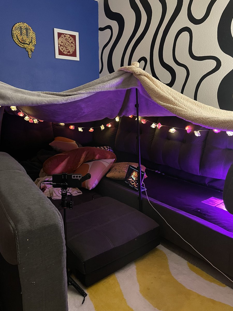 FoxieKT's tweet image. Can’t believe we are about to enter day 9 for the streamathon. Today we baked bread, played some games, and built this blanket fort. I’m actually having so much fun. I thought I’d be ready for it to be over by now, but I actually can’t wait to see how much longer we go! ♥️