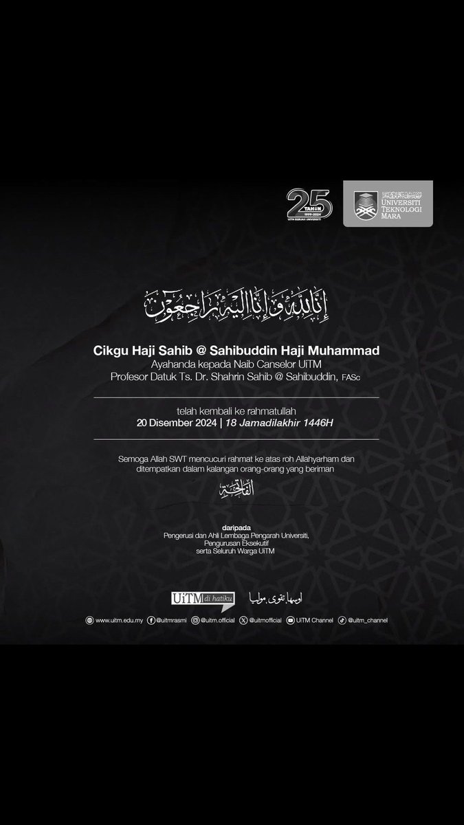 Mitasauitm's tweet photo. Salam takziah daripada Kesatuan Kakitangan Akademik UiTM (Mitasa). https://t.co/QLw6f1LMHn