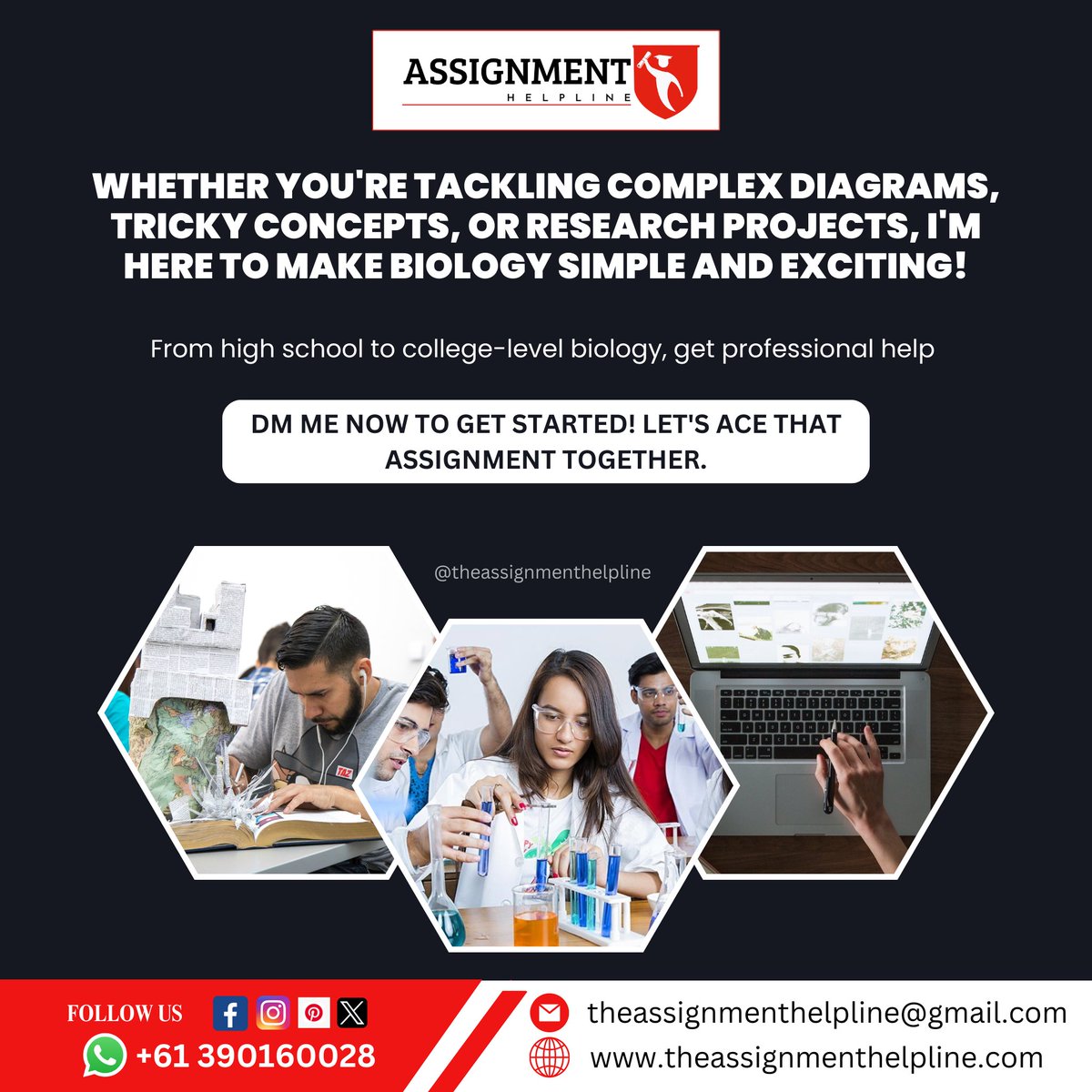 _the_assignment's tweet image. Complex diagrams, tricky biology concepts, or challenging research projects? We&apos;ve got you covered! 🌱🧪
 Let’s make biology simple and exciting! DM us to get started. 🚀

Visit- theassignmenthelpline.com/biology-assign…
OR 
Get Instant Help- wa.me/+61390160028
#BiologyHelp #AssignmentHelp