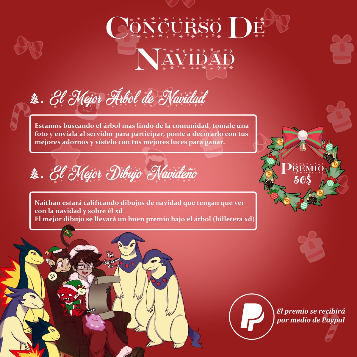 Nuevo concurso chicos! El dia que vamos a reaccionar a sus arboles y sus dibujos sera el dia 25 de Diciembre por la noche en mi canal de twitch por si gustas participar!
twitch.tv/sonnaithan