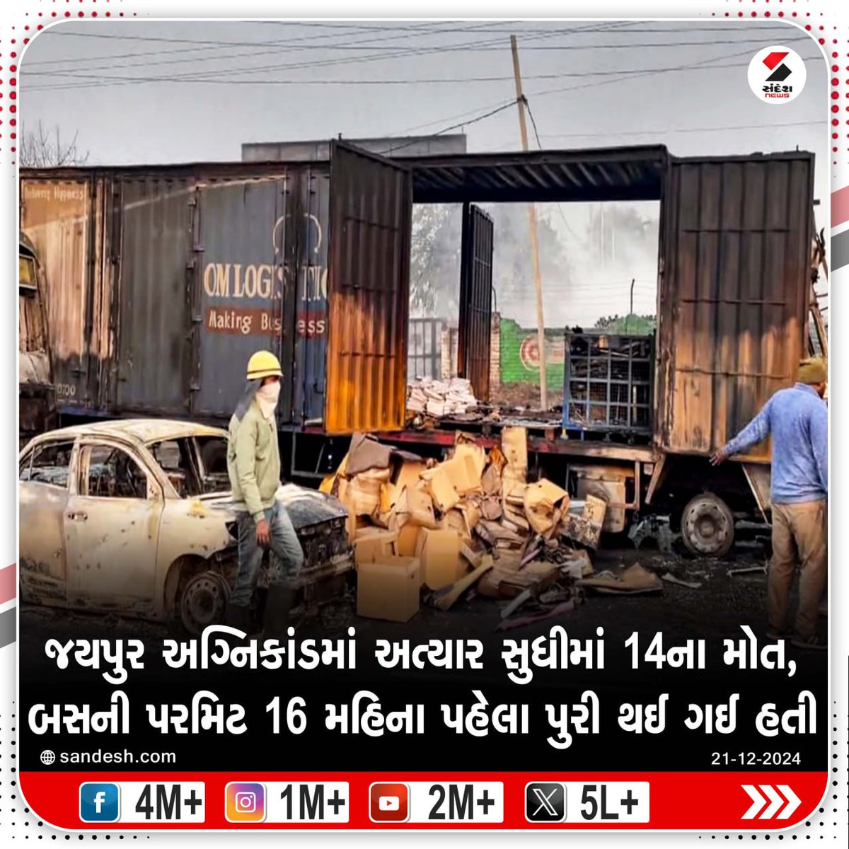 sandeshnews's tweet photo. જયપુર અગ્નિકાંડમાં અત્યાર સુધીમાં 14ના મોત, બસની પરમિટ 16 મહિના પહેલા પુરી થઈ ગઈ હતી
#Jaipur #Fire #BusPermit #Rajasthan #SandeshNews https://t.co/NJj3SeNztm