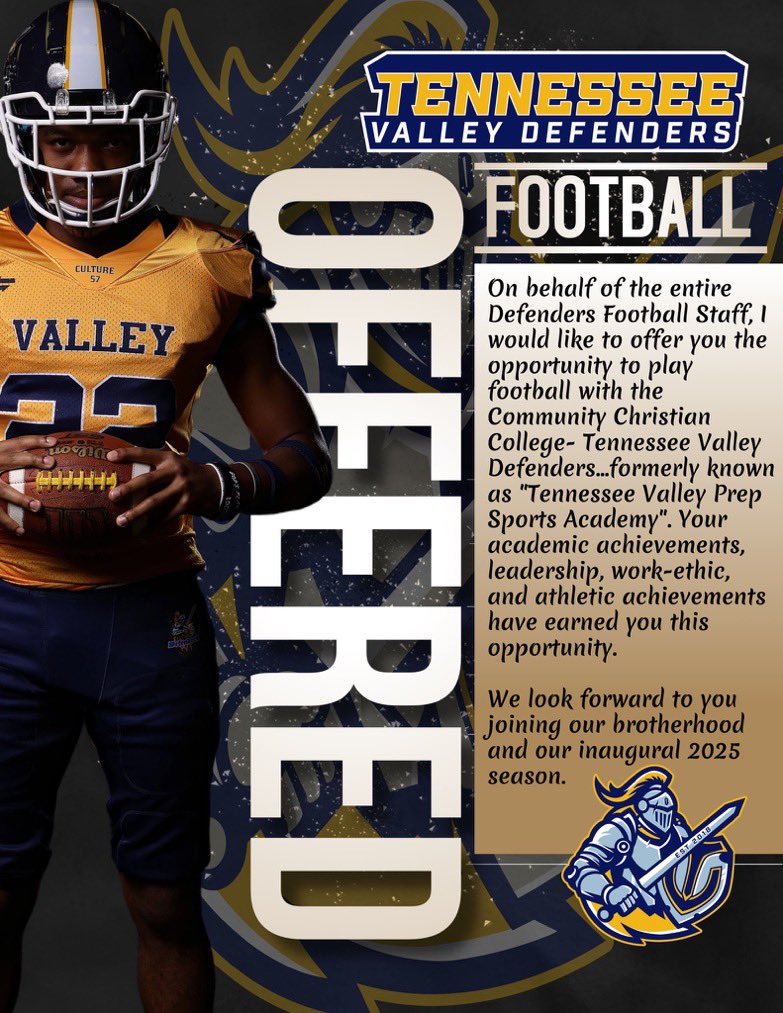 #AGTG🙌🏾 
Tennessee Valley offered 🔵🟡
<a href="/page21marcus/">Marcus Page Sr</a> <a href="/AJOneBody/">ONE BODY By AJ Recovery Center</a> <a href="/ReggieBuchanan/">CoachReggie</a> <a href="/chriscutcliffe/">Chris Cutcliffe</a> <a href="/BooseIssac/">Coach Issac Boose</a> <a href="/recruitchargers/">Oxford FB Recruits</a> <a href="/PrepRedzoneMS/">Prep Redzone Mississippi</a> <a href="/iam_lamarcus/">Lamarcus “Red” Faulkner</a>