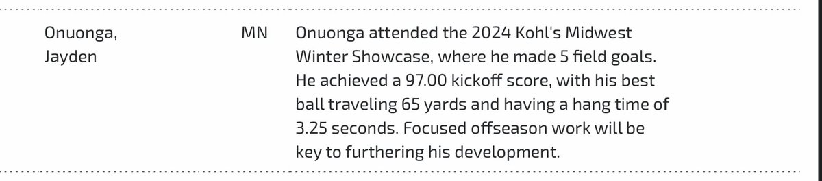 Jayden Onuonga 4.5⭐️ (@jayden_onuonga1) on Twitter photo Grateful to be named a 4star graded kicker at my first kicking camp (<a href="/KohlsKicking/">Kohl's Kicking Camps</a> ) in Chicago. Just the beginning, looking to improve every day. Grateful to be named a 4star graded kicker at my first kicking camp (<a href="/KohlsKicking/">Kohl's Kicking Camps</a> ) in Chicago. Just the beginning, looking to improve every day.