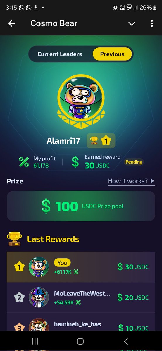 Ali_Alamri13's tweet photo. I'm the winner for today! 🥰 Thanks, and hard luck 🤞 to the competitors. You all did very well! @CosmoBear_io #CosmoBear #Coreum #CBX https://t.co/4OgWvbIpYl