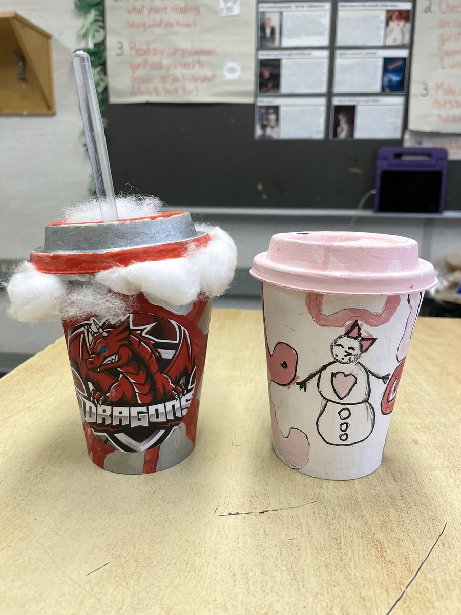 MrTsClassroom's tweet photo. A big thank you to Mrs. Annett and Ms. Drewitt for including 6T in the Holiday Beverage challenge! Ss designed and created holiday themed drinks and cups, and then used persuasive techniques to create an ad campaign for their products. A great way to close out 2024! #tvdsb @TVDSB https://t.co/pXaxDxKF1Q