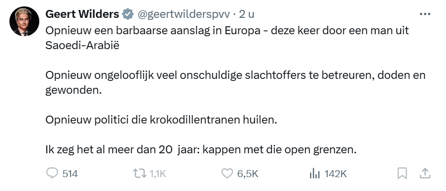 Zou <a href="/geertwilderspvv/">Geert Wilders</a> al door hebben dat het erop lijkt dat de dader een geradicaliseerde rechtsextremist is?