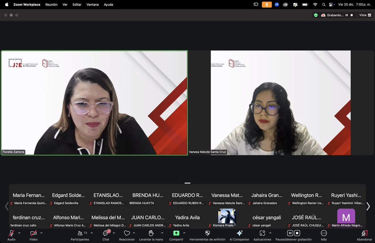 📌Hoy, 20 de diciembre, la Escuela Electoral y de Gobernabilidad del JNE llevó a cabo la conferencia “Infogob: tecnología digital para la información electoral”, a cargo de la Lic. Vanessa Matute Santa Cruz, analista del Observatorio para la Gobernabilidad