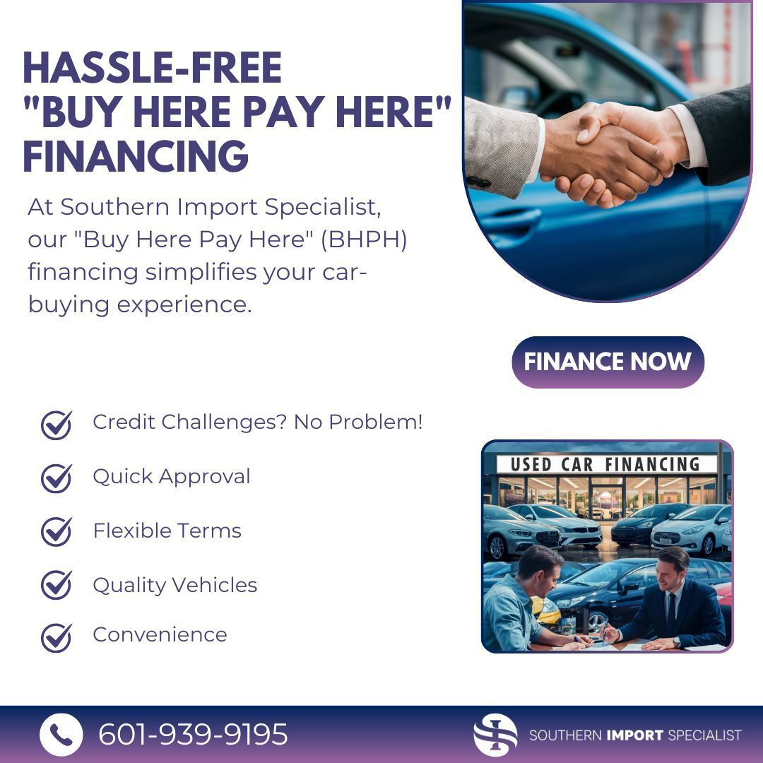 southernImport's tweet image. 🚗Hassle-Free "Buy Here Pay Here" Financing #DriveToday

✨ Easy in-house financing for all credit types.
⚡ Quick approval, flexible payments.
🚙 Quality vehicles you can trust!

📞 601-939-9195 | 🔗buff.ly/3ZZ8FYJ