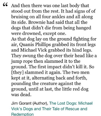 NMBewitched's tweet image. To those that remember the crimes of @MichaelVick
The horrors involved with his treatment of #Pitbulls
Loss of innocent lives for entertainment &amp;amp; money 

While @NFL @NorfolkStateFB think he should be a role model, paid for his crimes 
#IMHO once a killer always a killer #ENDBSL