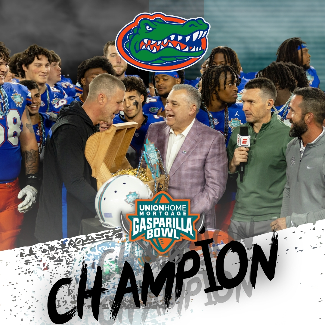 What a game - @gatorsfb swarms into Tampa and sails home as #GasparillaBowl champions!