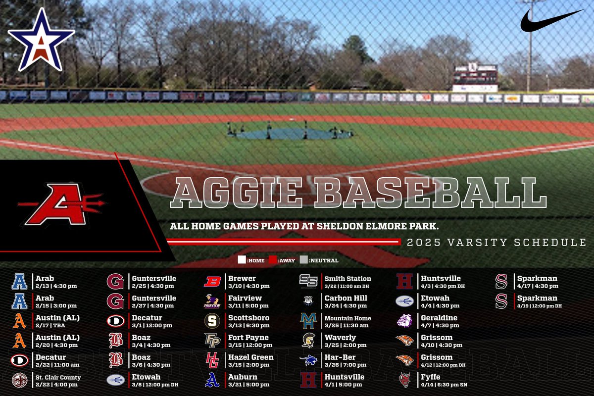 The countdown is on! Looking forward to a great season! Go Aggies!! 
VARSITY SCHEDULE