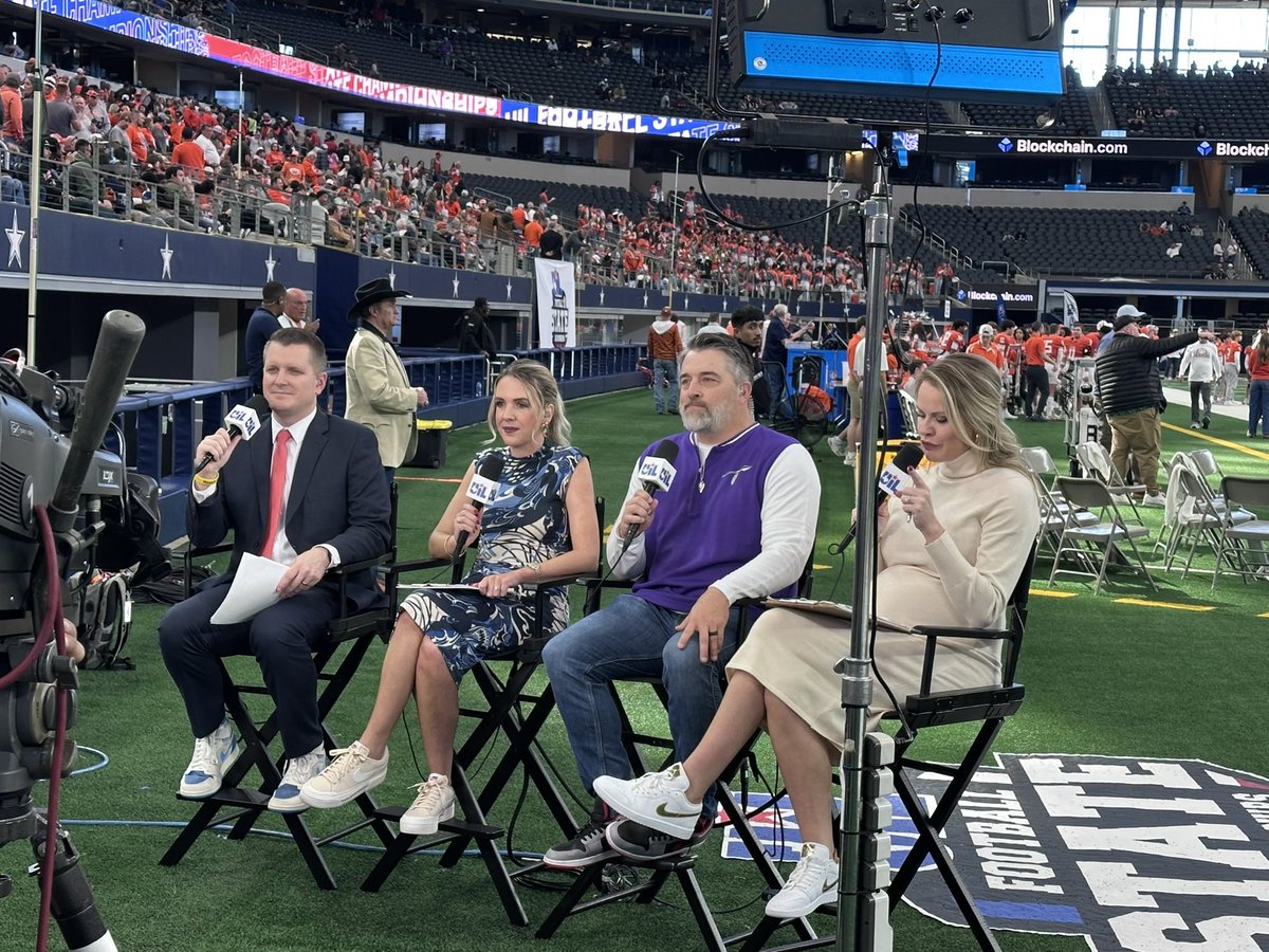 Thank you to <a href="/Tepper/">Greg Tepper</a> <a href="/ImErinHartigan/">Erin Hartigan</a> <a href="/ashley_pickle12/">Ashley Pickle</a> for having me on before the 4A D1 State Championship. 
Wish it was the Alvarado Indians playing today. 
Thank you for the great coverage that adds to the great atmosphere at AT&amp;T
Congrats to Celina!
2025 on the clock! #TR1BE