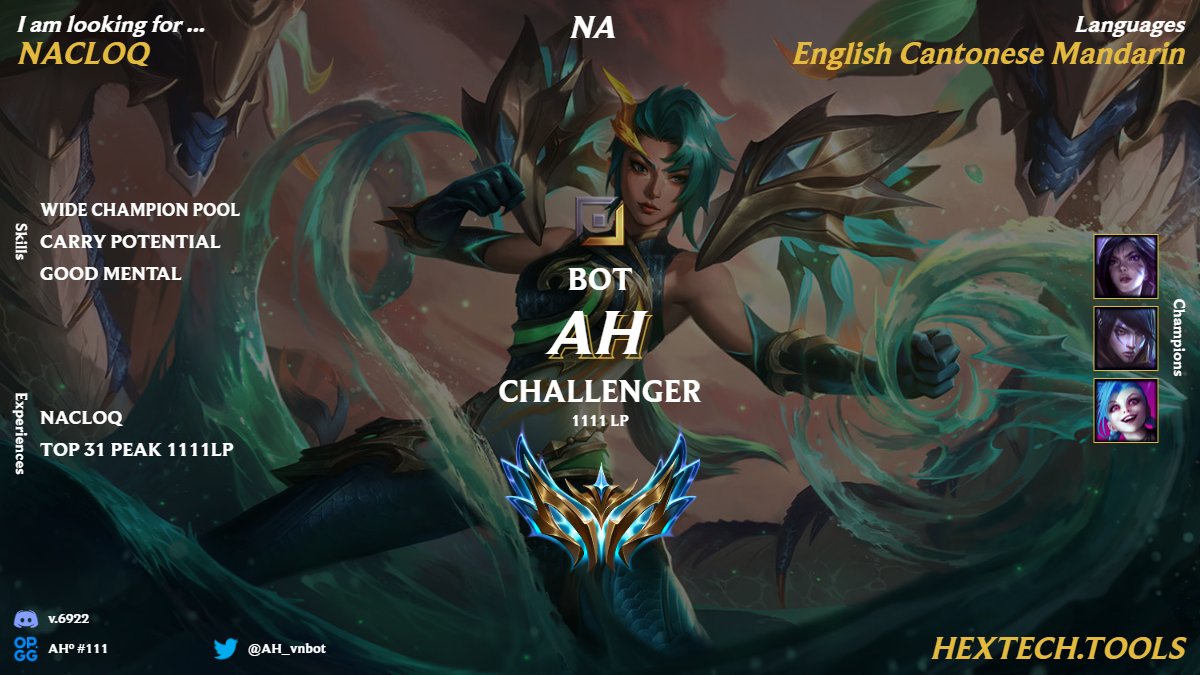 LFT for the upcoming NACLOQ Spring 2025
I'm looking for an opportunity to perform competitively

Challenger ADC
Peak 1111lp Top 31
op.gg/summoners/na/A…
lol.fandom.com/wiki/AH
Discord: v.6922

Please feel free to DM me on Twitter/Discord
Likes or RT are appreciated 🩷