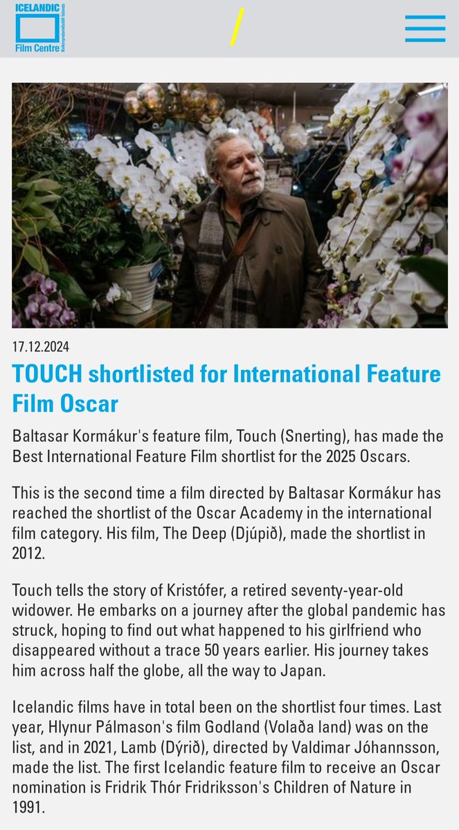 Kokikimurahk1's tweet photo. Baltasar Kormákur's feature film, Touch (Snerting), has made the Best International Feature Film shortlist for the 2025 Oscars. 
https://t.co/yUsnFK7EVy

#97thoscars #BaltasarKormákur
#TouchMovie  #snerting https://t.co/2e6C6p48hV