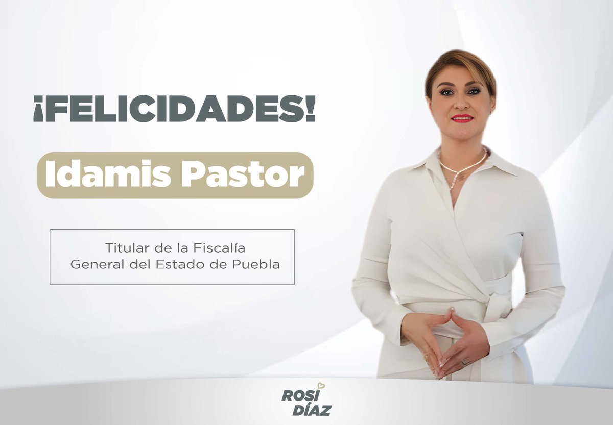 Celebro la designación de Idamis Pastor Castro (<a href="/idamis35/">Idamis Pastor Betancourt</a>) como titular de la Fiscalía General del Estado (<a href="/FiscaliaPuebla/">FGE Puebla</a>), por el bien de #Puebla y de nuestra gente, le deseo el mayor de los éxitos en esta nueva encomienda. ¡Por un sistema de justicia para todos!