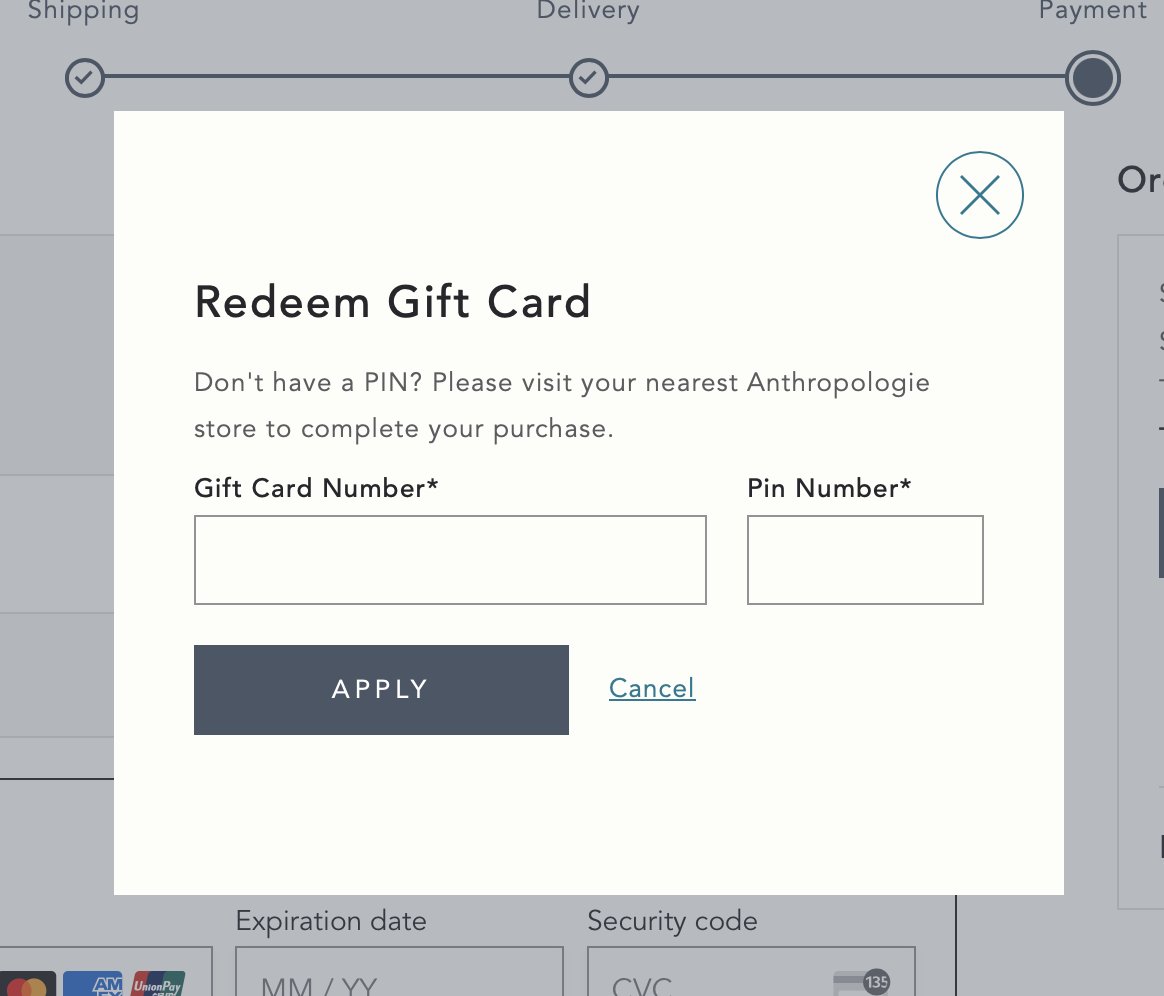 NCstb's tweet photo. @Anthropologie Your website says gift cards without a pin need to be used in store (see pic). Your store associates/managers say they can't accept them, you have to contact customer service. Customer service says they can't help, contact the Financial Corrections department. https://t.co/yi2QiOkvjj