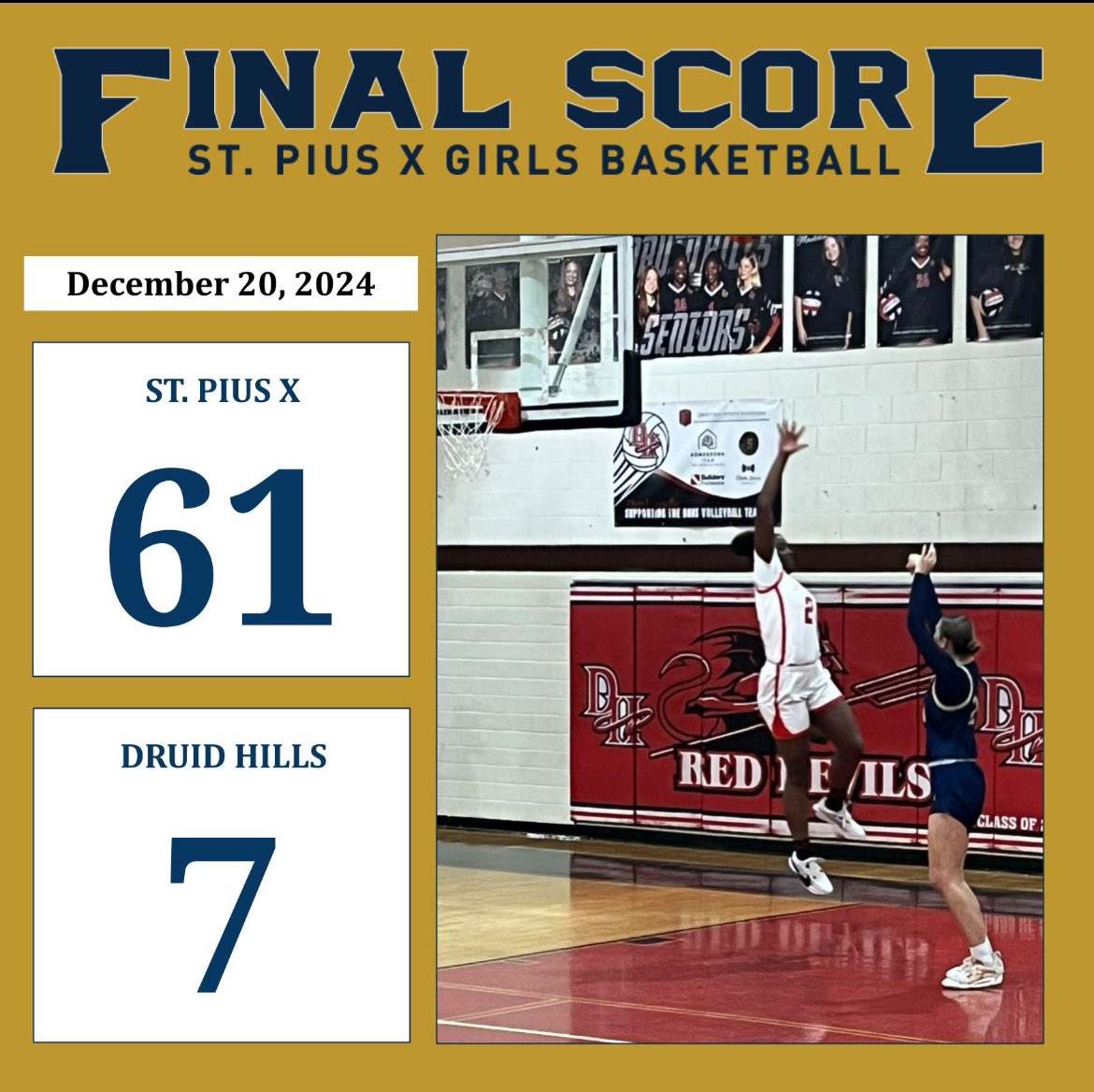St. Pius X Girls Basketball (@stpiusxgirlsbb) on Twitter photo Girls bball final
St Pius X 61
Druid Hills 7
Eva Russell 16 pts
Heidi Beck 12 pts & 12 Rebs
Jillian Studdard 9 pts
Annabella Sheridan 8 pts
<a href="/KyleSandy355/">Kyle Sandy</a> <a href="/SandysSpiel/">Sandy's Spiel</a> <a href="/scoreatlanta/">SCORE Atlanta</a> <a href="/AJCsports/">AJC Sports</a> <a href="/RFullerChamp/">Reggie Fuller</a> <a href="/PGH_Georgia/">Prep Girls Hoops Georgia</a> Girls bball final
St Pius X 61
Druid Hills 7
Eva Russell 16 pts
Heidi Beck 12 pts & 12 Rebs
Jillian Studdard 9 pts
Annabella Sheridan 8 pts
<a href="/KyleSandy355/">Kyle Sandy</a> <a href="/SandysSpiel/">Sandy's Spiel</a> <a href="/scoreatlanta/">SCORE Atlanta</a> <a href="/AJCsports/">AJC Sports</a> <a href="/RFullerChamp/">Reggie Fuller</a> <a href="/PGH_Georgia/">Prep Girls Hoops Georgia</a>