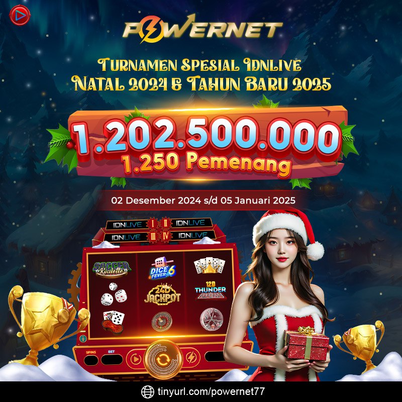 777Powernet's tweet photo. 777POWERNET Menghadirkan event "TURNAMEN IDNLlVE SPESIAL NATAL 2024 &amp; TAHUN BARU 2025" yang Berlangsung mulai 2 Desember 2024 s/d 5 Januari 2025 Dengan total hadiah sebesar Rp 1.202.500.000!

🔗  https://t.co/r3py89ZjZR

#777powernet #cuan #hk #cuan #sultan #newyear #xmas https://t.co/vUIIbDhann