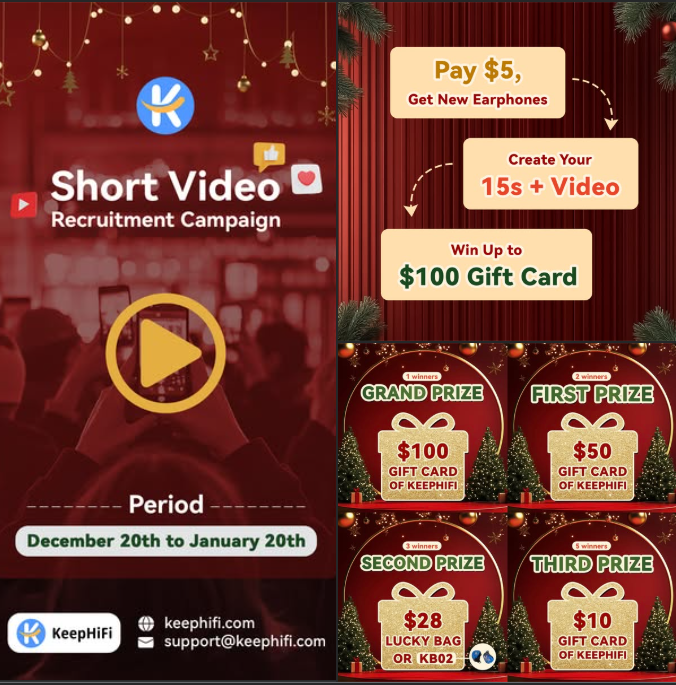 KeepHifiStore's tweet photo. KEEPHIFI 2025 Short Video Recruitment Campaign
Welcome to join us!
We are the creators of our own lives, and every moment is the beginning of something beautiful.
Know more here: https://t.co/ZFKEtuv74O
#NewYear2025 #shortvideo #createwithkeephifi #keephifi #HappyNewYear2025 #MerryChristmas #MerryChristmas2024