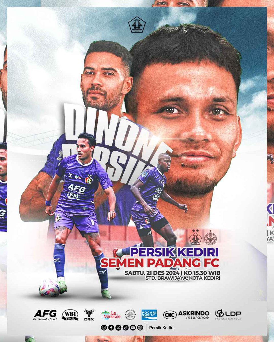 𝐌𝐀𝐓𝐂𝐇𝐃𝐀𝐘 𝟏𝟔 !

Laga kandang terakhir di tahun 2024. #DinonePersik ! 💜🔥

𝑪𝒐𝒎𝒆 𝑶𝒏 𝑺𝒂𝒓𝒅𝒖𝒍𝒂 𝑺𝒆𝒕𝒂 !

⚽ Persik Kediri vs Semen Padang FC
🗓 Sabtu, 21 Desember 2024
⏰ 15.30 WIB
🏟️ Std. Brawijaya, Kota Kediri

#Djajati
#PersikKediri
#KlubnyaKitaSemua