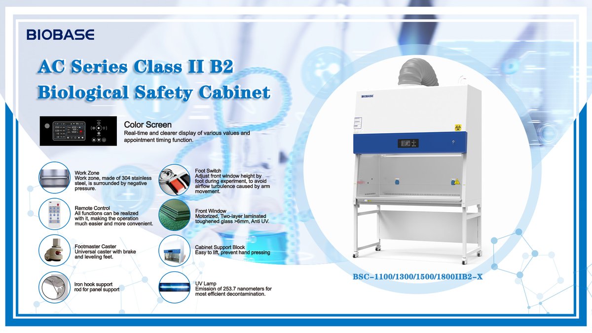 BIOBASE_CHINA's tweet image. The AC Series Class II B2 Biological Safety Cabinet is a high-performance containment unit designed for laboratories handling hazardous biological materials and chemical compounds. #biologicalsafetycabinet #airprotection #laboratoryequipment #laboratory #BIOBASE