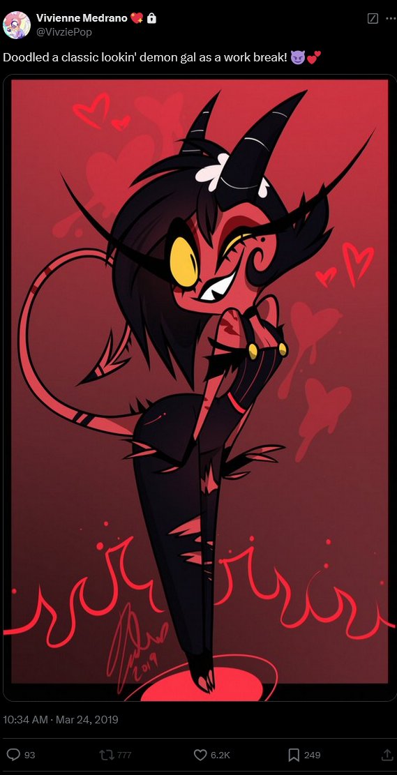 __MidnightStorm's tweet photo. I am gonna use the same tags she used, in hopes the same people see this.
Kim is a tracer and a thief. ( a thread. )

This has gone long enough, so plz repost this and make it viral. ->
#hellaverse #hazbinhotel #helluvaboss #redesign #myart #digitalart #drawing #art #illustration https://t.co/H8ujzsJk41