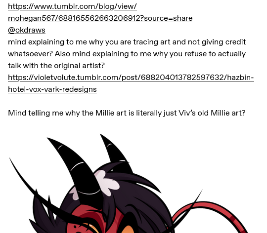 __MidnightStorm's tweet photo. I am gonna use the same tags she used, in hopes the same people see this.
Kim is a tracer and a thief. ( a thread. )

This has gone long enough, so plz repost this and make it viral. ->
#hellaverse #hazbinhotel #helluvaboss #redesign #myart #digitalart #drawing #art #illustration https://t.co/H8ujzsJk41