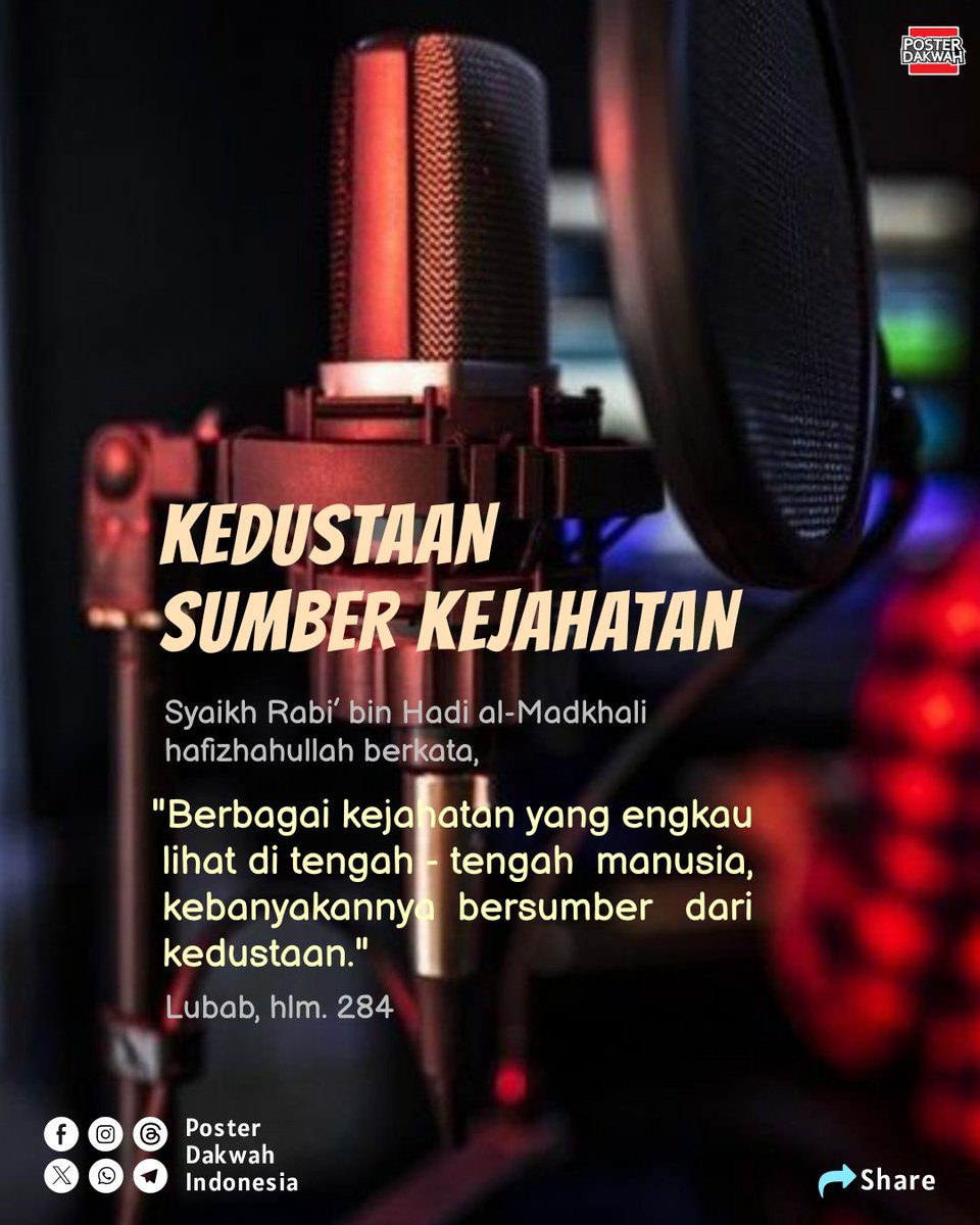 dakwah_poster's tweet photo. KEDUSTAAN SUMBER KEJAHATAN

#dusta
#sumberkejahatan https://t.co/JUAM6cjsQk