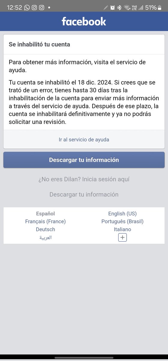 Dilandau619's tweet photo. @NoticiasCaracol tercer dia de haber sido baneado sin motivo o justificación... #metaresponde #intagramdown #facebookdown https://t.co/lQIejQ4ivg