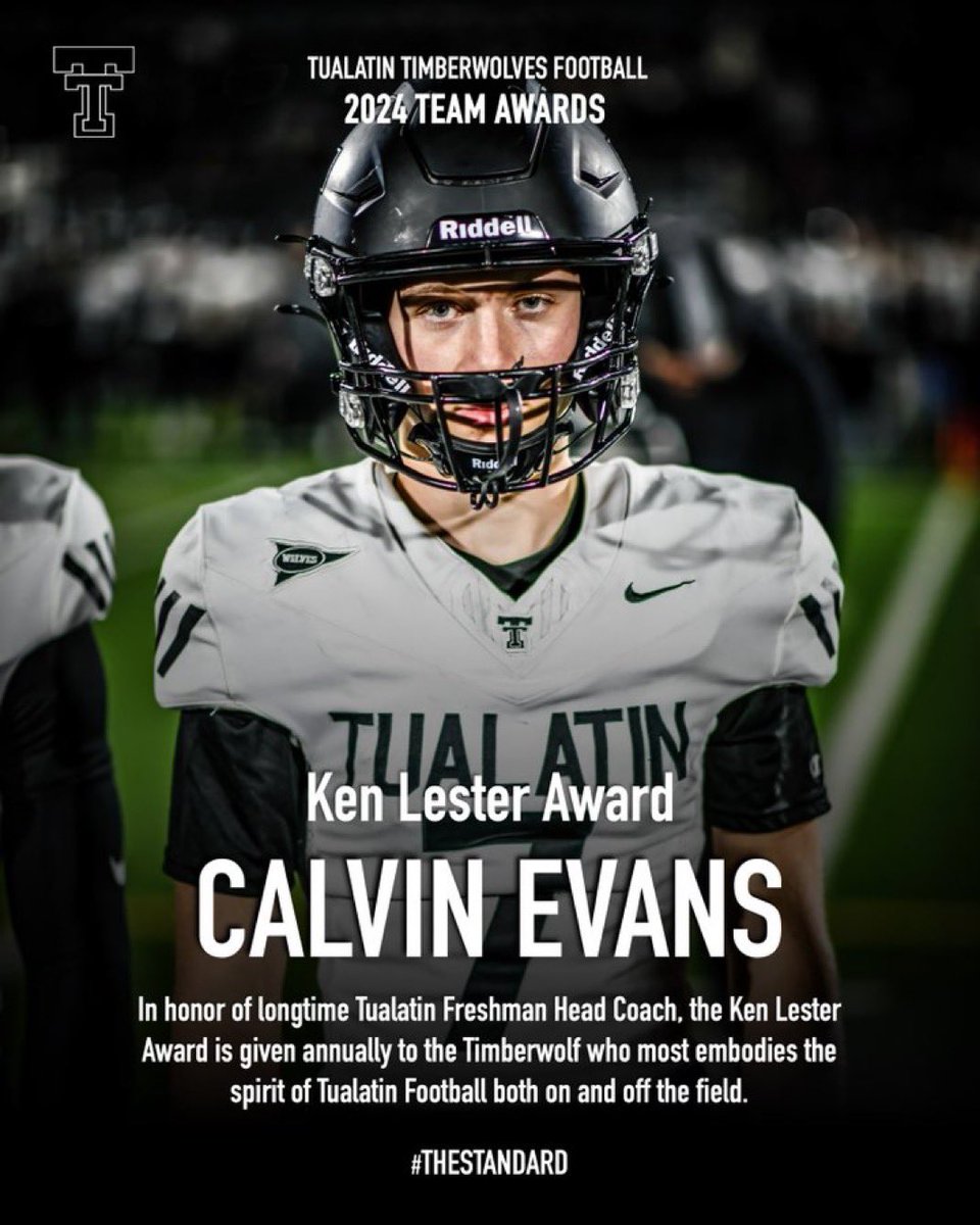 Calvin Evans (@calvinevans2025) on Twitter photo Thank you <a href="/TualatinHSFB/">Tualatin Timberwolves Football</a> for a great season and an amazing high school experience. Thank you to my teammates and brothers that I’ve been blessed to have played with.
Honored to have been voted as 2x defensive MVP 3x ST MVP and to have been awarded the prestigious Ken Lester award. Thank you <a href="/TualatinHSFB/">Tualatin Timberwolves Football</a> for a great season and an amazing high school experience. Thank you to my teammates and brothers that I’ve been blessed to have played with.
Honored to have been voted as 2x defensive MVP 3x ST MVP and to have been awarded the prestigious Ken Lester award.