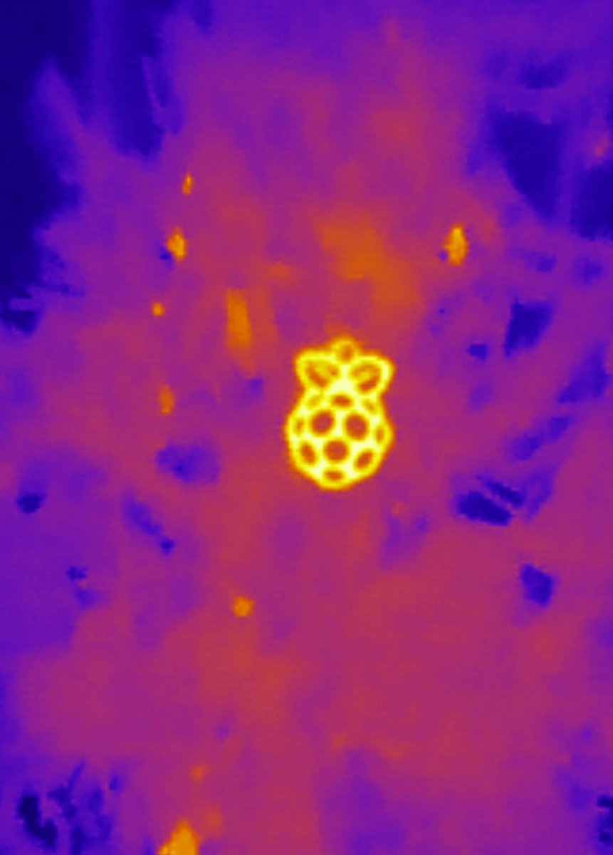 I've been meaning to post this for a while but couldn't make it downstairs.
If you've ever wondered what a 3D printed <a href="/Raspberry_Pi/">Raspberry Pi</a> logo hanging on a Christmas tree looks like through a thermal camera, wonder no more.