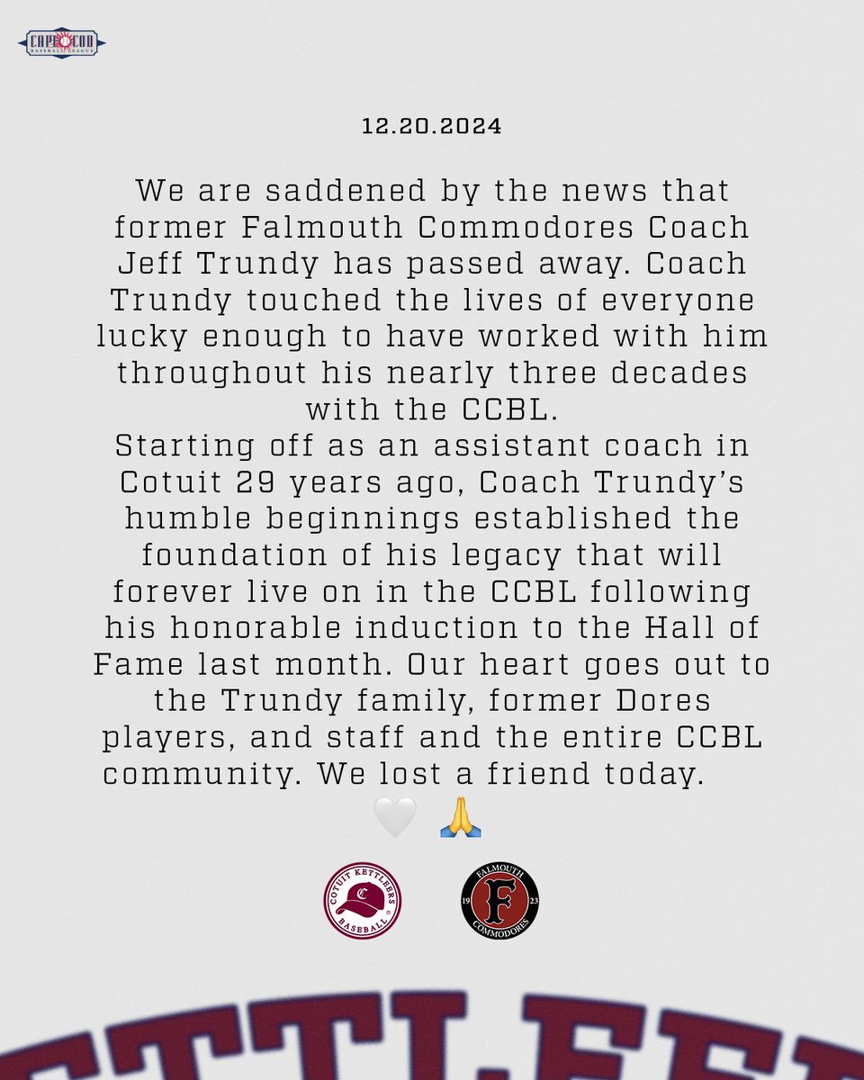 Thank you, Coach Trundy. 🙏🤍 <a href="/FalCommodores/">Falmouth Commodores</a> <a href="/OfficialCCBL/">Cape League</a>
