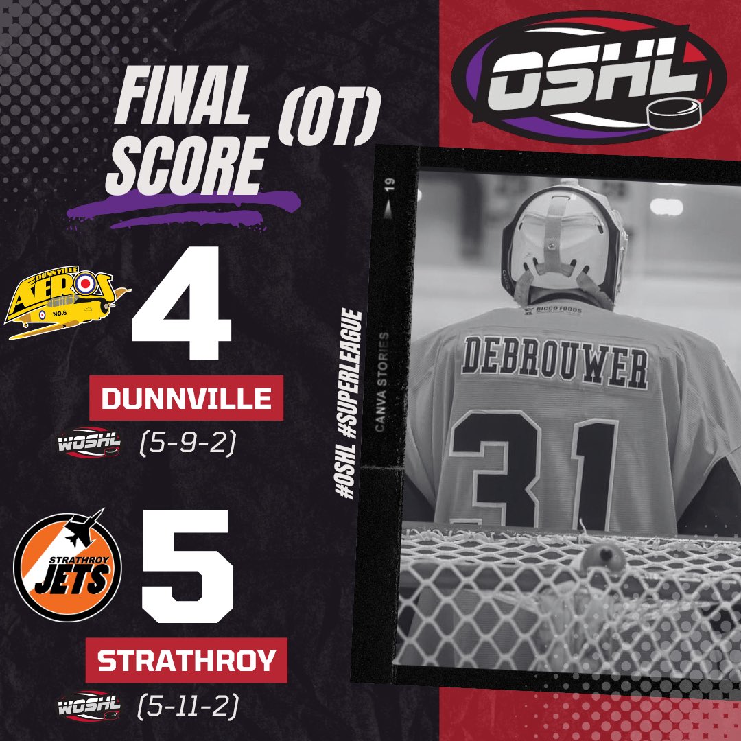 Comeback denied! Strathroy wins it in overtime against Dunnville!
5-4 Final

#OSHL #SuperLeague